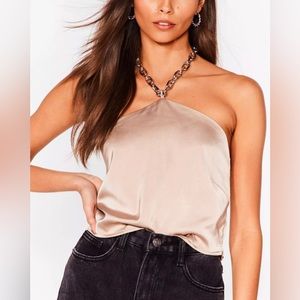 Nasty Gal Chain-ge Your Plans Halter Satin Top (EUC)